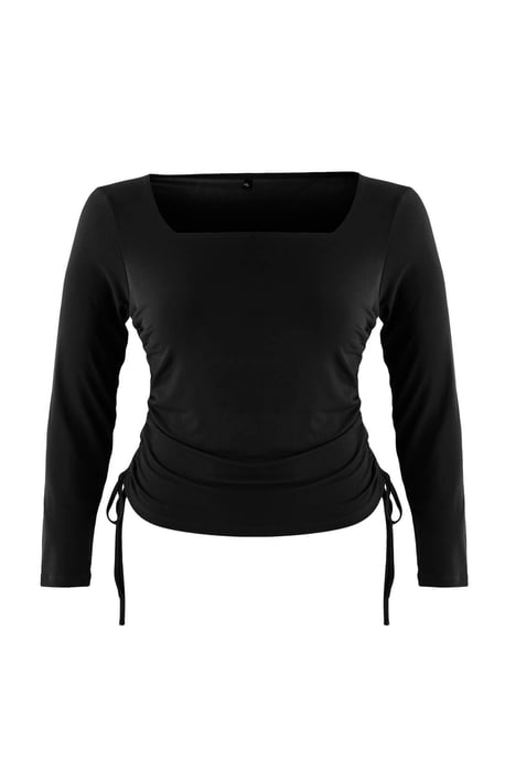 Trendyol Curve Damen Schwarz Einfarbig Lang Tailliert Große Größen Blusen - Image 4
