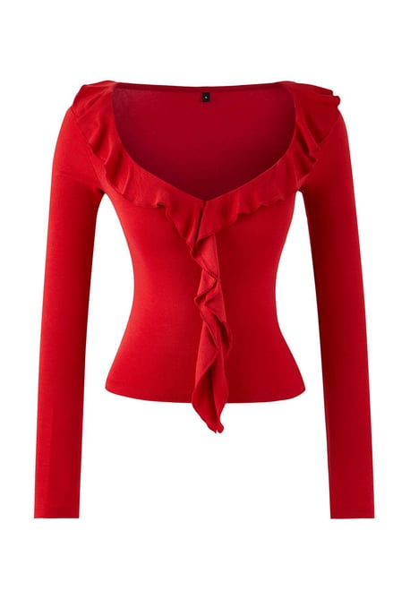 TRENDYOLMİLLA Damen Rot Einfarbig Lang Tailliert Blusen - Image 4