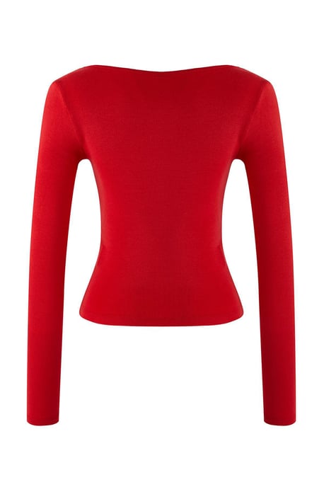 TRENDYOLMİLLA Damen Rot Einfarbig Lang Tailliert Blusen - Image 5
