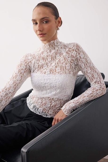 TRENDYOLMİLLA Damen Ecru Einfarbig Lang Tailliert Blusen - Image 6