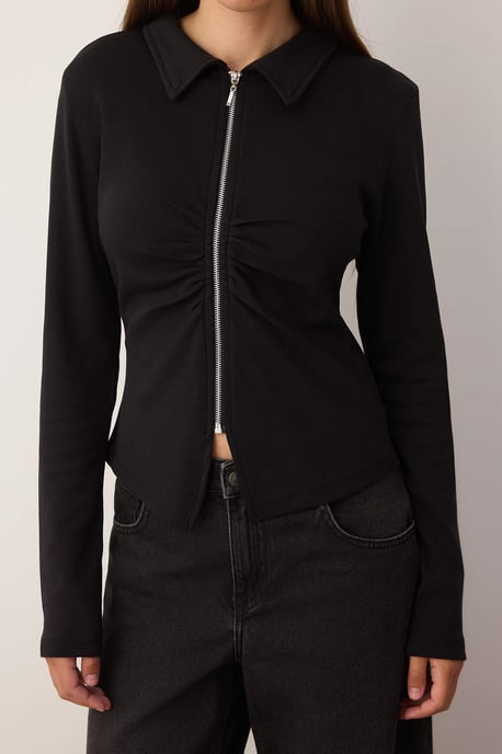 TRENDYOLMİLLA Damen Schwarz Einfarbig Lang Tailliert Blusen - Image 2