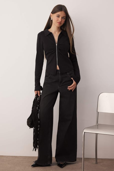 TRENDYOLMİLLA Damen Schwarz Einfarbig Lang Tailliert Blusen - Image 4
