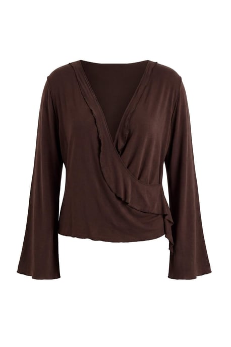 Trendyol Curve Langärmlige taillierte Bluse, große Größen - Braun - Image 5