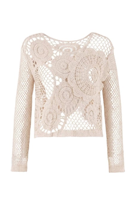 TRENDYOLMİLLA Damen Ecru Geblümt Lang Regular Fit Blusen - Image 4