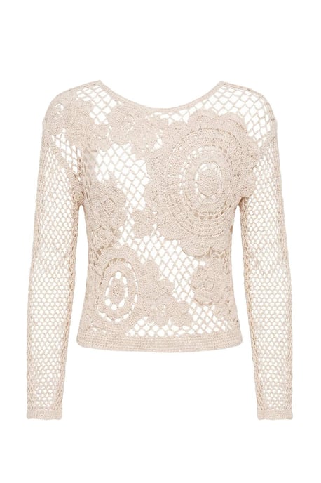 TRENDYOLMİLLA Damen Ecru Geblümt Lang Regular Fit Blusen - Image 5