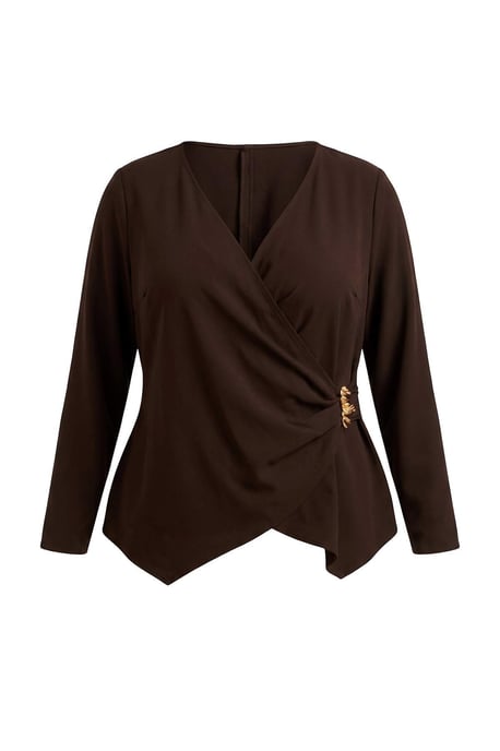 Trendyol Curve Lange, taillierte Bluse in großen Größen (Plus Size) - Braun - Image 4