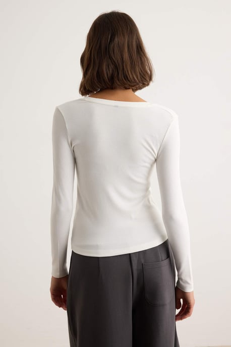 TRENDYOLMİLLA Damen Ecru Einfarbig Lang Tailliert Blusen - Image 4