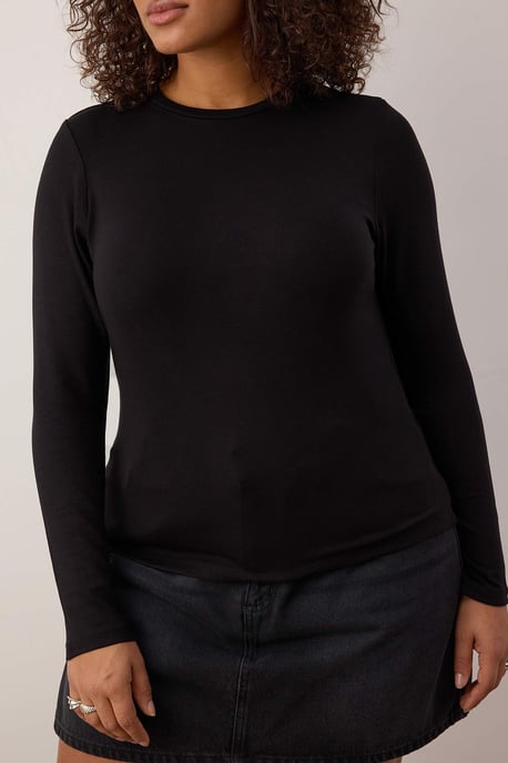 Trendyol Curve Damen Schwarz Einfarbig Lang Tailliert Große Größen Blusen - Image 2