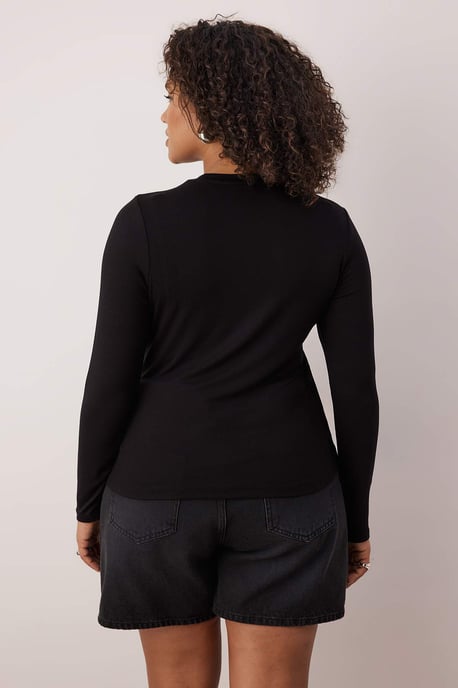 Trendyol Curve Damen Schwarz Einfarbig Lang Tailliert Große Größen Blusen - Image 3