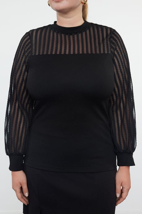 Trendyol Curve Damen Schwarz Einfarbig Lang Tailliert Große Größen Blusen - Image 4