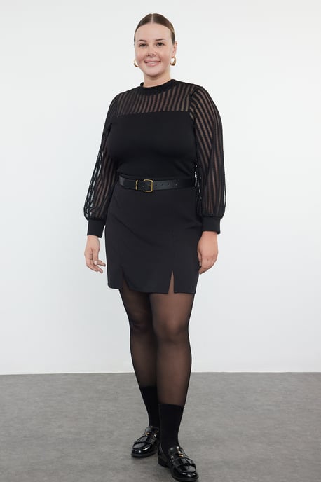 Trendyol Curve Damen Schwarz Einfarbig Lang Tailliert Große Größen Blusen - Image 6
