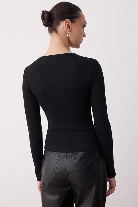 TRENDYOLMİLLA Damen Schwarz Einfarbig Lang Tailliert Blusen - Image 3
