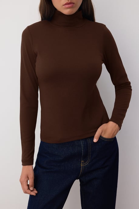 TRENDYOLMİLLA Damen Braun Einfarbig Lang Tailliert Blusen - Image 2