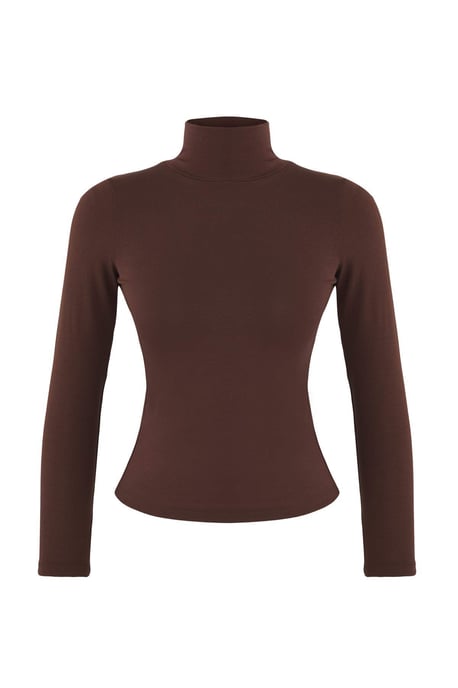 TRENDYOLMİLLA Damen Braun Einfarbig Lang Tailliert Blusen - Image 4