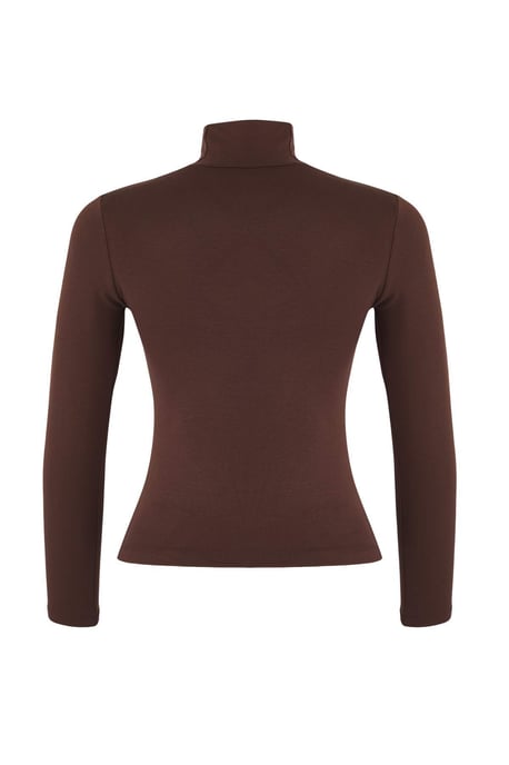 TRENDYOLMİLLA Damen Braun Einfarbig Lang Tailliert Blusen - Image 5