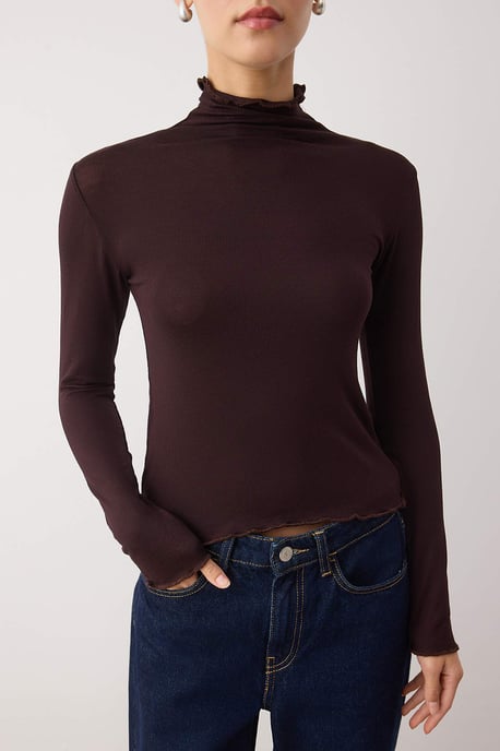 Trendyol Lang geschnittene, taillierte Bluse - Braun - Image 2