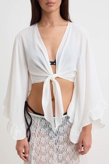 TRENDYOLMİLLA Damen Ecru Einfarbig Lang Regular Fit Blusen - Image 2