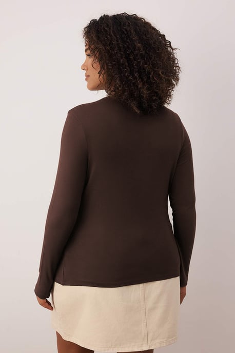 Trendyol Curve Damen Braun Einfarbig Lang Tailliert Große Größen Blusen - Image 3