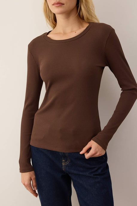 TRENDYOLMİLLA Damen Braun Einfarbig Lang Regular Fit Blusen - Image 2