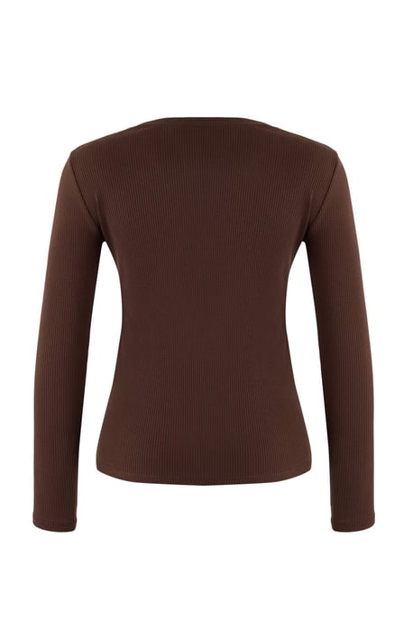 TRENDYOLMİLLA Damen Braun Einfarbig Lang Regular Fit Blusen - Image 5