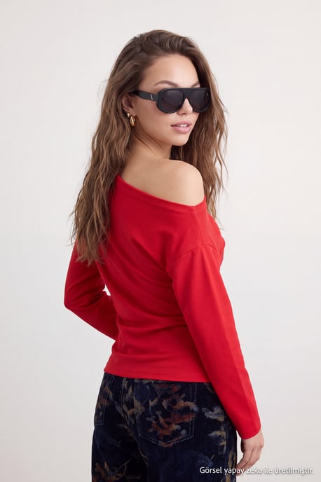 TRENDYOLMİLLA Damen Rot Einfarbig Lang Tailliert Blusen - Image 4
