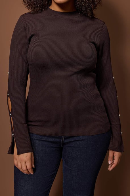 Trendyol Curve Damen Braun Einfarbig Lang Tailliert Große Größen Blusen - Image 2
