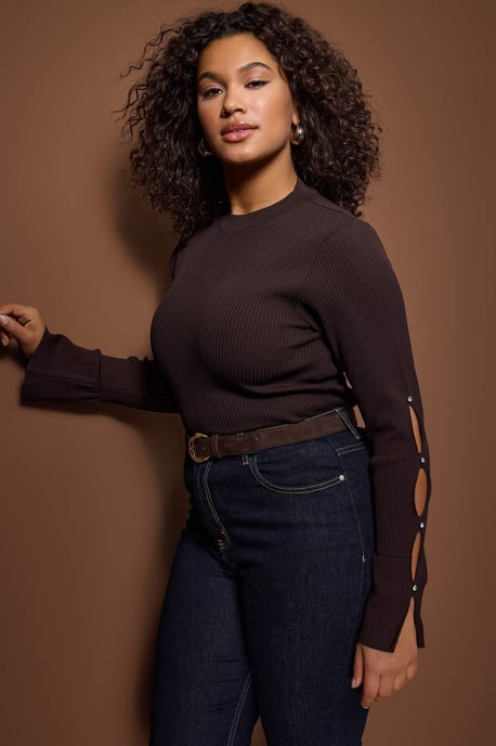 Trendyol Curve Damen Braun Einfarbig Lang Tailliert Große Größen Blusen - Image 6