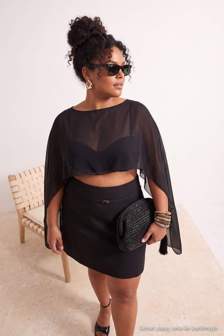 Trendyol Curve Damen Schwarz Einfarbig Lang Oversize Große Größen Blusen - Image 2