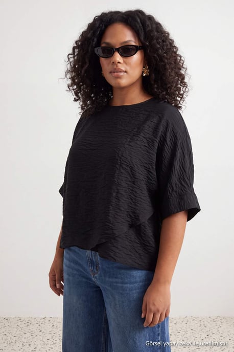 Trendyol Curve Damen Schwarz Einfarbig Lang Oversize Große Größen Blusen - Image 1