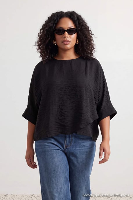 Trendyol Curve Damen Schwarz Einfarbig Lang Oversize Große Größen Blusen - Image 6
