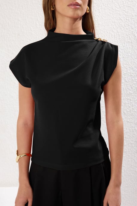 TRENDYOLMİLLA Damen Schwarz Einfarbig Ärmellos Tailliert Blusen - Image 6