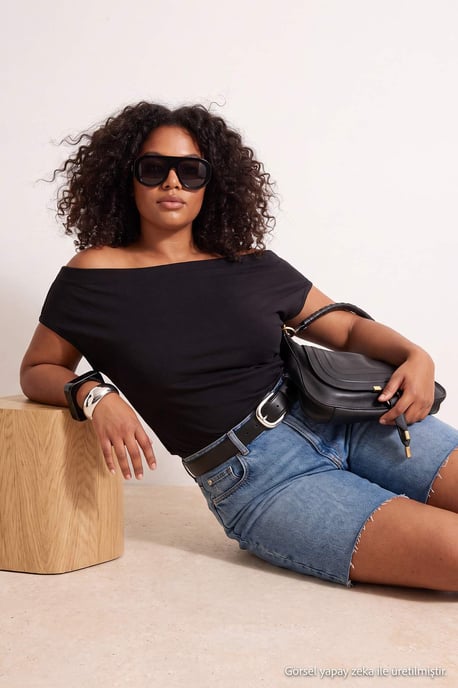 Trendyol Curve Damen Schwarz Einfarbig Kurz Tailliert Große Größen Blusen - Image 6