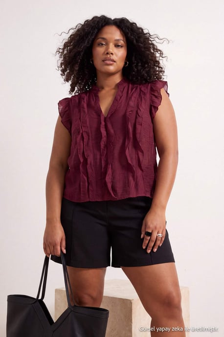 Trendyol Curve Damen Lila Einfarbig Kurz Oversize Große Größen Blusen - Image 6