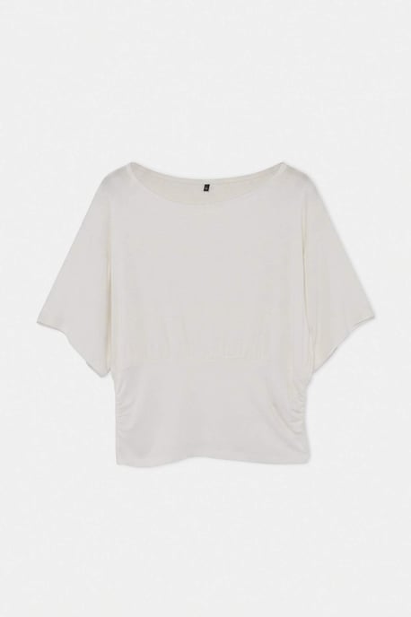 Trendyol Curve Gestreifte Kurzbluse, Regular Fit, große Größen - Ecru - Image 4