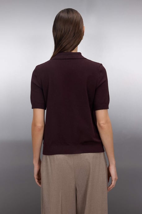 TRENDYOLMİLLA Damen Braun Einfarbig Kurz Regular Fit Blusen - Image 3