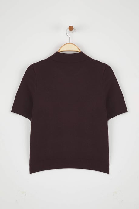 TRENDYOLMİLLA Damen Braun Einfarbig Kurz Regular Fit Blusen - Image 5