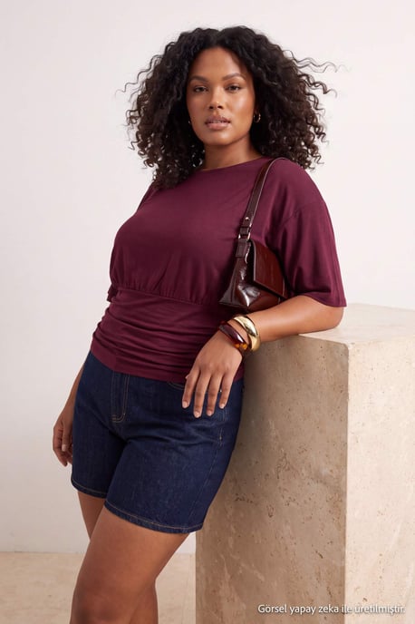 Trendyol Curve Damen Lila Gestreift Kurz Regular Fit Große Größen Blusen - Image 1