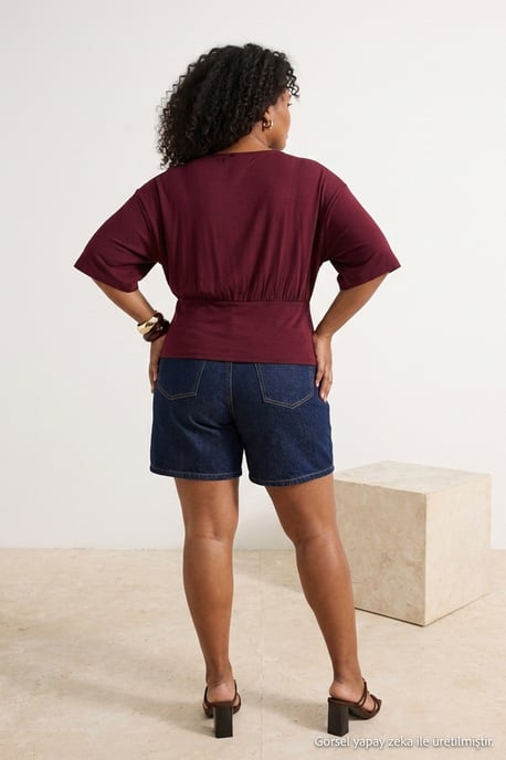 Trendyol Curve Damen Lila Gestreift Kurz Regular Fit Große Größen Blusen - Image 3