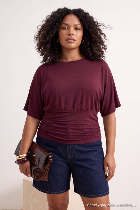 Trendyol Curve Damen Lila Gestreift Kurz Regular Fit Große Größen Blusen - Image 6