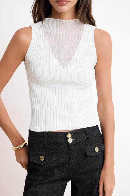 TRENDYOLMİLLA Damen Ecru Einfarbig Ärmellos Tailliert Blusen - Image 2