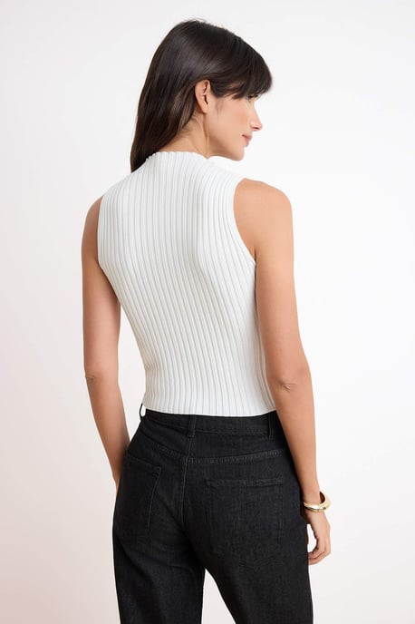 TRENDYOLMİLLA Damen Ecru Einfarbig Ärmellos Tailliert Blusen - Image 3