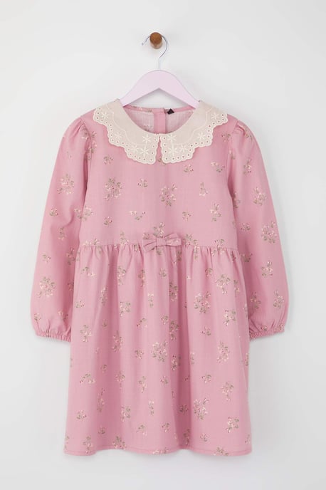 TRENDYOLKIDS Mädchen Rosa Geblümt Midi Lang Casual Gerade Kleider - Image 1