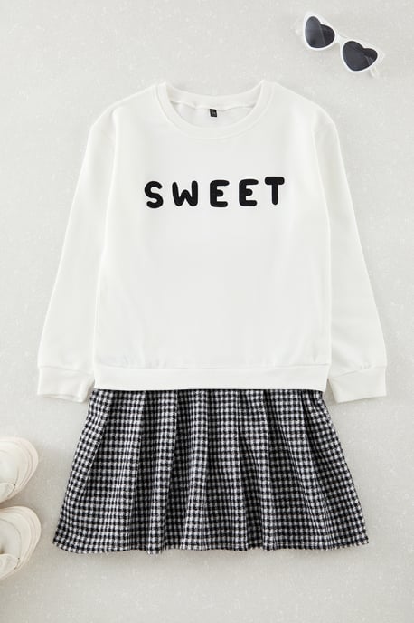 TRENDYOLKIDS Mädchen Ecru Slogan Midi Lang Casual Gerade Kleider - Image 2