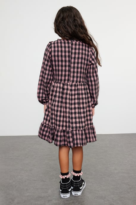 TRENDYOLKIDS Mädchen Rosa Kariert Kurz / Mini Lang Casual Gerade Kleider - Image 2