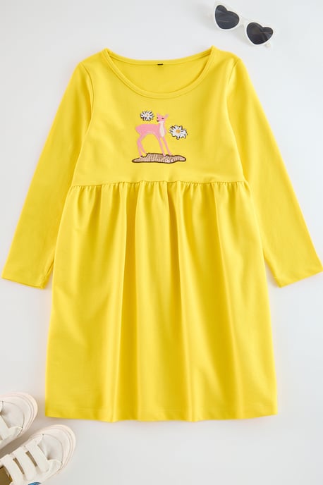 TRENDYOLKIDS Mädchen Gelb Grafik Kurz / Mini Lang Casual Gerade Kleider - Image 1