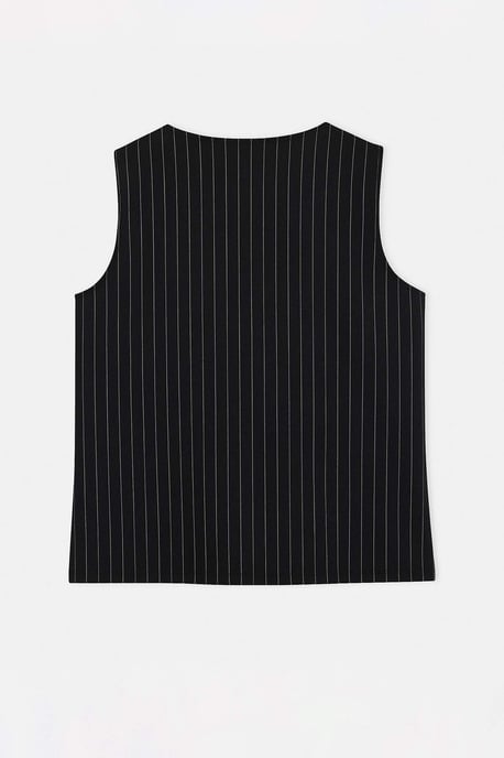 Trendyol Curve Damen Schwarz Gestreift Ärmellos Tailliert Große Größen Blusen - Image 5