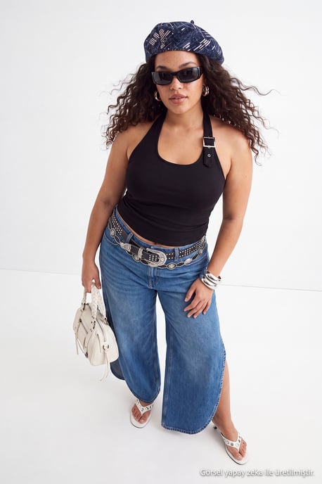 Trendyol Curve Damen Schwarz Einfarbig Ärmellos Tailliert Große Größen Blusen - Image 3