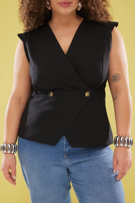 Trendyol Curve Damen Schwarz Einfarbig Ärmellos Regular Fit Große Größen Blusen - Image 2