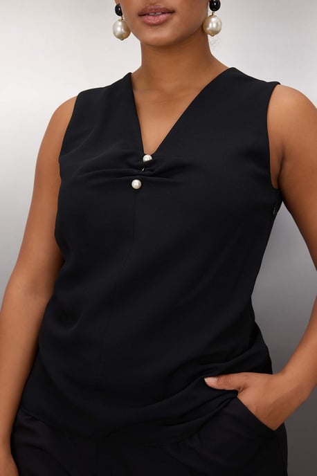 Trendyol Curve Damen Schwarz Einfarbig Ärmellos Regular Fit Große Größen Blusen - Image 2