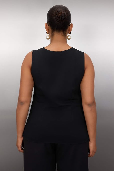 Trendyol Curve Damen Schwarz Einfarbig Ärmellos Regular Fit Große Größen Blusen - Image 3